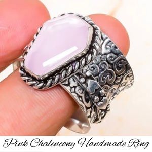 Unique Coffin Cut Pink Chalencony Handmade Spinner Ring